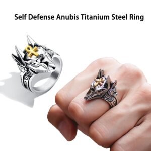 Unisex Self Defense Ring Punk Anubis Egyptian Cross Beast Anti-wolf Finger Ring Steel Vintage Wolf Rings Gift Adjustable size