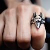 Unisex Self Defense Ring Punk Anubis Egyptian Cross Beast Anti-wolf Finger Ring Steel Vintage Wolf Rings Gift Adjustable size