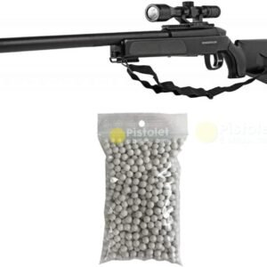 Pack complet Airsoft Sniper Swiss Arms Eagle/Sniper à Ressort/ABS/Rechargement Manuel (0.5 Joule)-Livré avec 600 Billes
