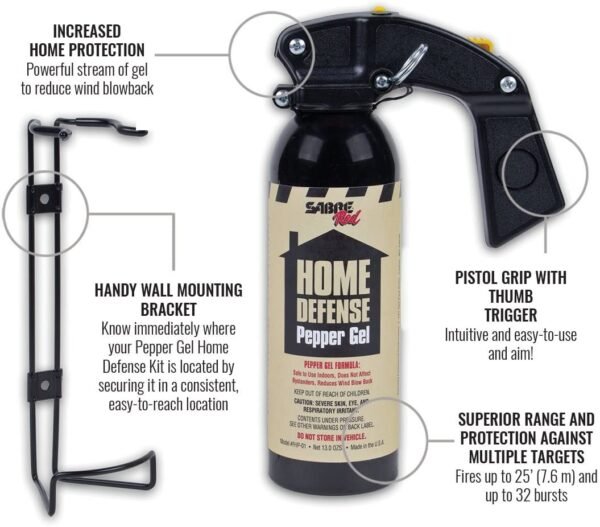 SABRE RED Pepper Gel - Police Strength - Family, Home & Property Defense Gel with Wall Mount Bracket