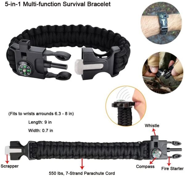 XUANLAN Emergency Survival Kit 13 in 1, Outdoor Survival Gear Tool with Survival Bracelet, Fire Starter, Whistle, Wood Cutter, Water Bottle Clip, Tactical Pen (Survival Kit 1)