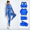 4Pcs Women Vital Seamless Yoga Set Sports Bra+Crop Top Shirts+Shorts+High Waist Leggings Gym Clothing Sports Wear For Women