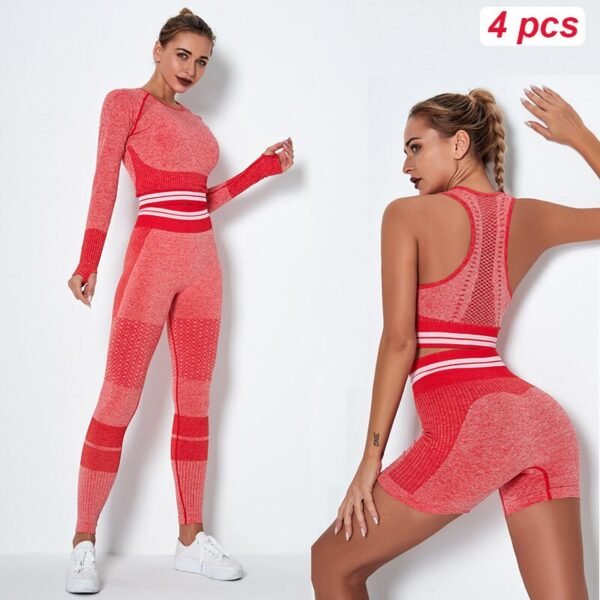 4Pcs Women Vital Seamless Yoga Set Sports Bra+Crop Top Shirts+Shorts+High Waist Leggings Gym Clothing Sports Wear For Women