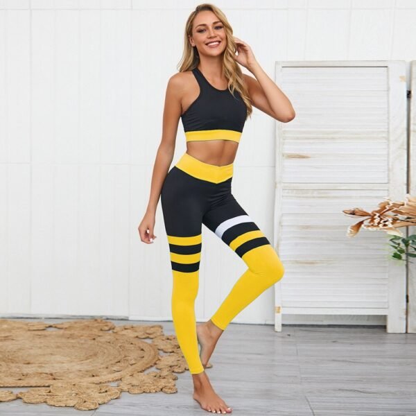 Yoga Set For Fitness Woman New Stripe Patchwork Fitness Wear 2 Piece Suits Slimming Sportswear Gym Clothes Suit For Yoga Female