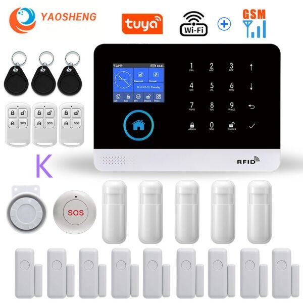 Wireless WIFI GSM Home Security Alarm System For Tuya Smart Life APP With Motion Sensor Gift SOS Compatible With Alexa & Google