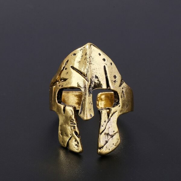 Retro Warrior Ring Spartan Mask Men's Rock Helmet Ring Exaggerated Jewelry Gold Silver Color Ring Gift