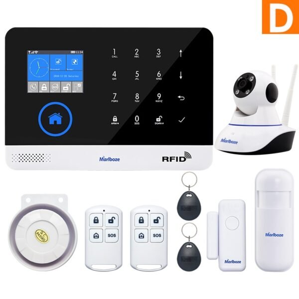 Marlboze EN RU ES PL DE Switchable Wireless Home Security WIFI GSM GPRS Alarm system APP Remote Control RFID card Arm Disarm